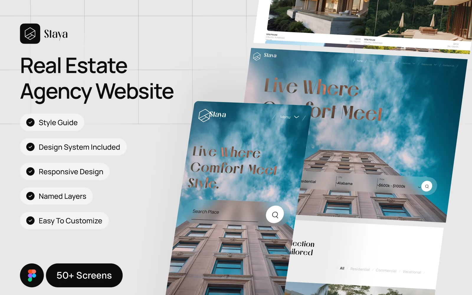 Staya real estate website shown on desktop and mobile